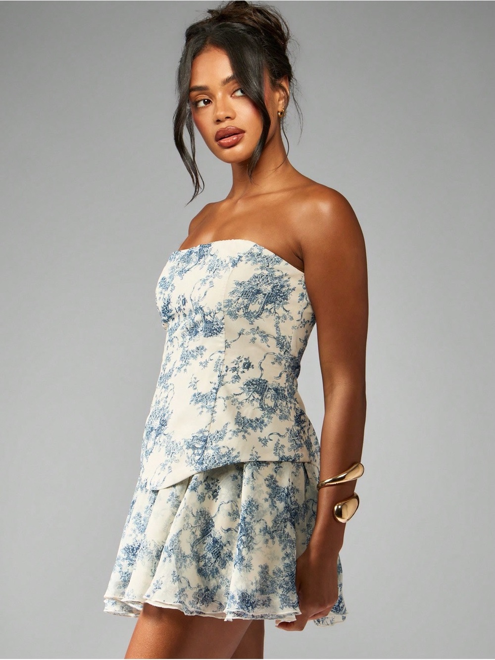 Missguided Blue and White Strapless Mini Dress